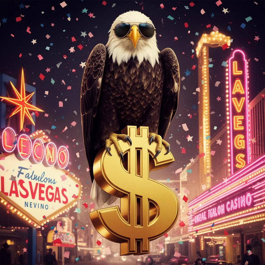 Eagle in aviators on a gold dollar sign